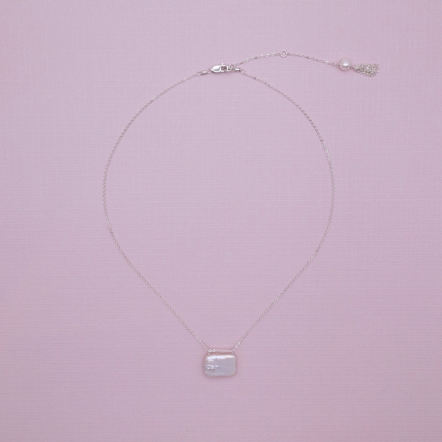 RECTANGULAR PEARL NECKLACE - SILVER