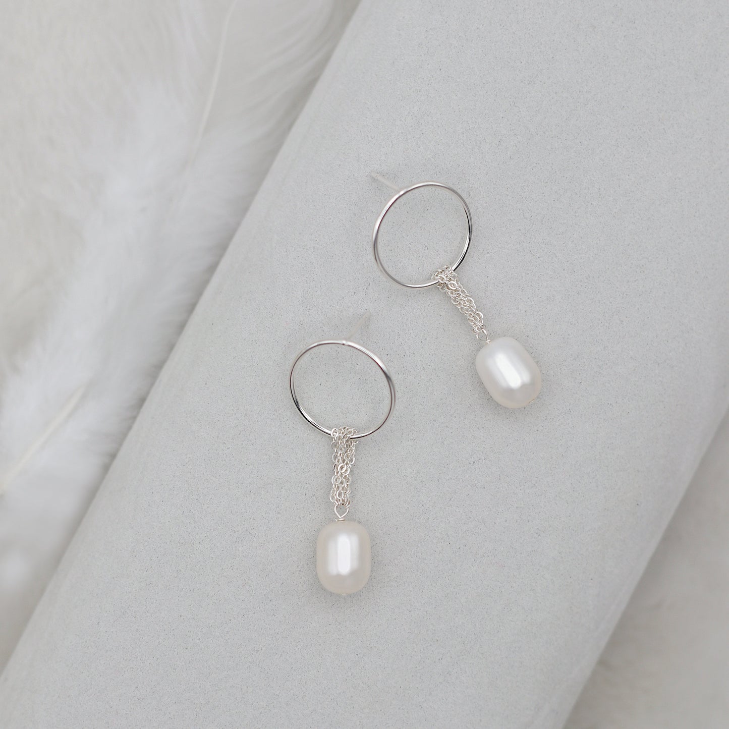 HALO PEARL CHARM EARRINGS - SILVER