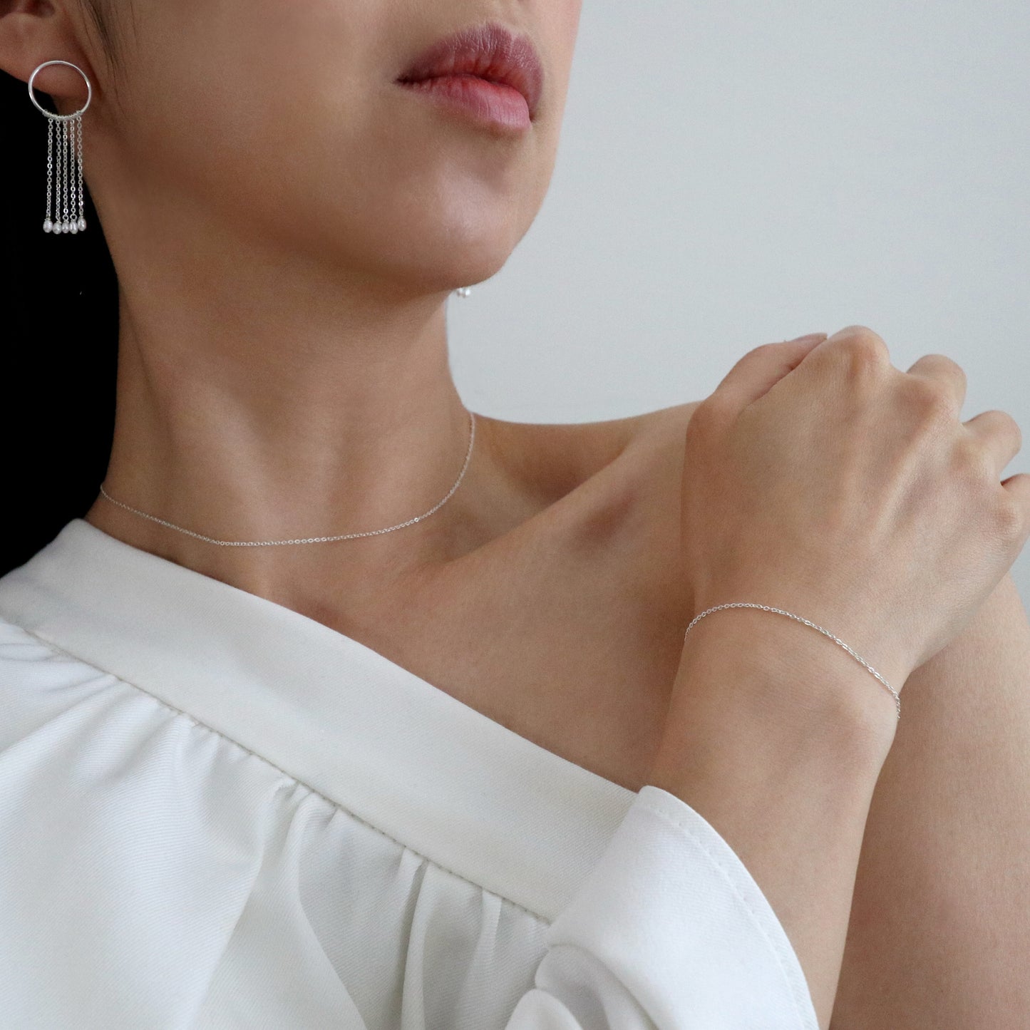 TASSEL NECKLACE AND BRACELET SET - SILVER