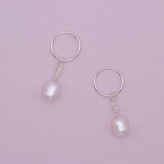 HALO PEARL CHARM EARRINGS - SILVER