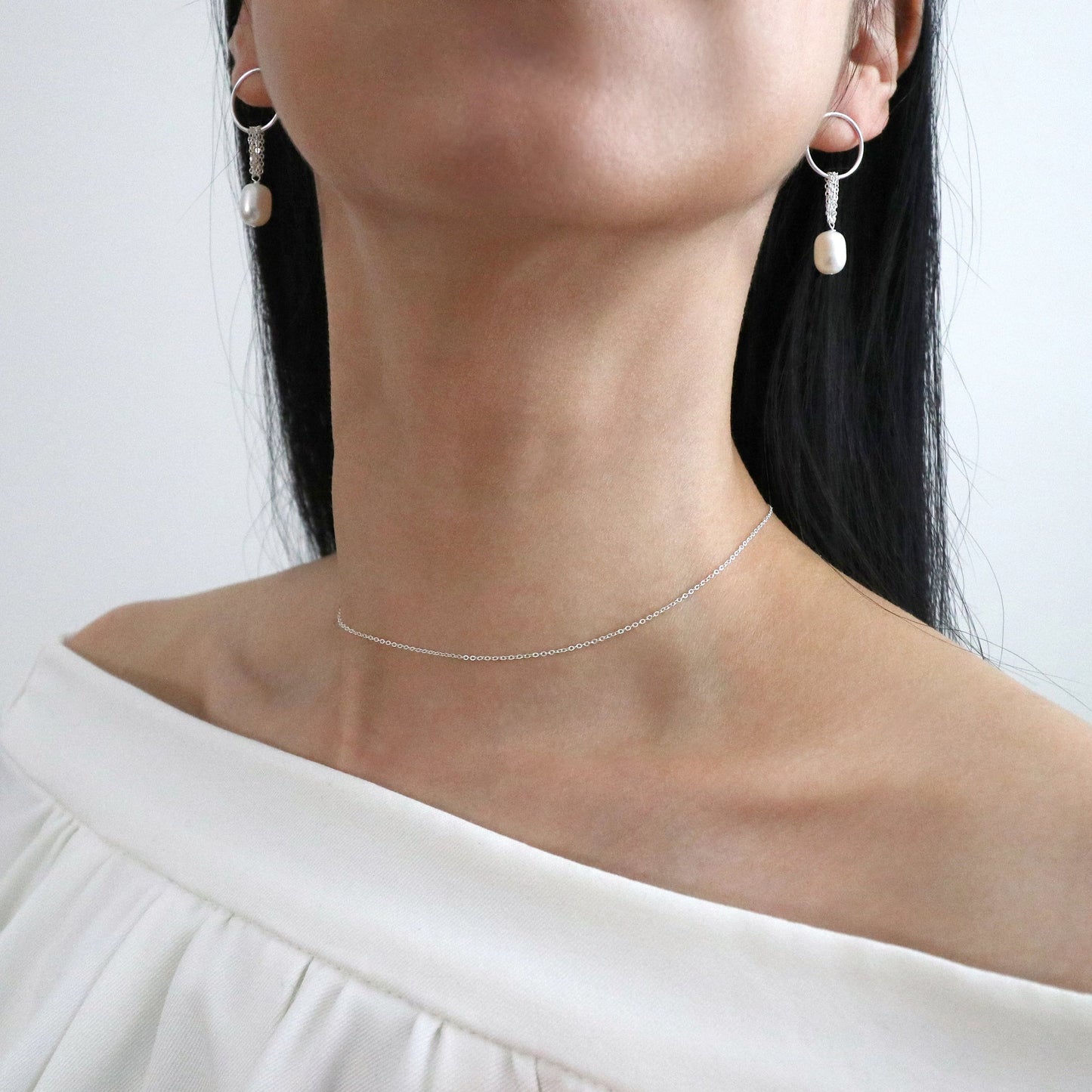 HALO PEARL CHARM EARRINGS - SILVER